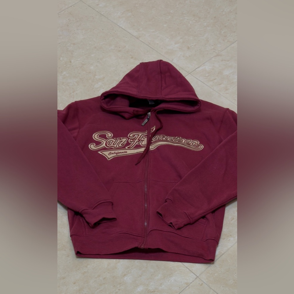 GOGO Sports Women San Francisco Script Zip-Up Hoodie - Burgundy small size